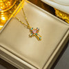 Colier cu pandantiv cruce placat cu aur 14K și pietre semiprețioase