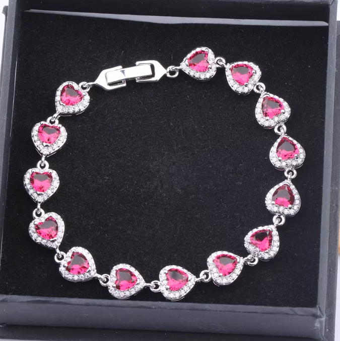 Bratara placata cu paladiu, cu zirconii inima si inchidere fixa