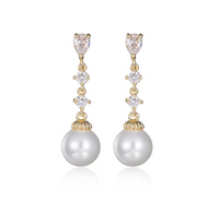 Cercei lungi cu cristale zirconii si perle din cristal, ace de argint S925