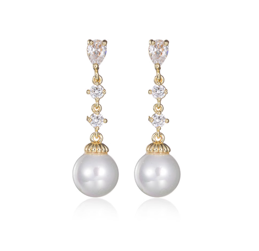 Cercei lungi cu cristale zirconii si perle din cristal, ace de argint S925