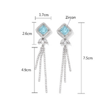 Cercei lungi cu cristale zirconii si ace de argint sterlin S925, placati cu paladiu