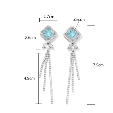 Cercei lungi cu cristale zirconii si ace de argint sterlin S925, placati cu paladiu