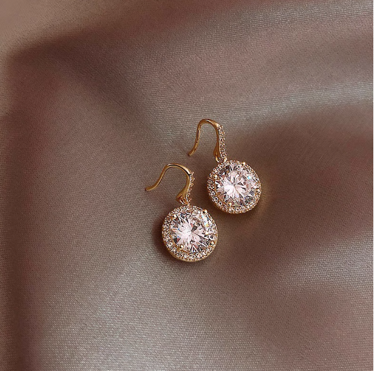 Cercei placati cu aur 14k cu cristale zirconii si ace de argint 925