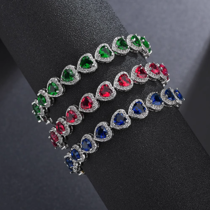 Bratara placata cu paladiu, cu zirconii inima si inchidere fixa